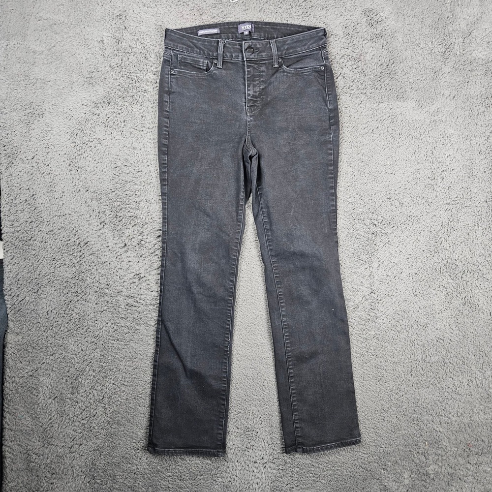 NYDJ Marilyn Straight Leg Jeans Black Wash Lift Tuck Technology Womens Size 10